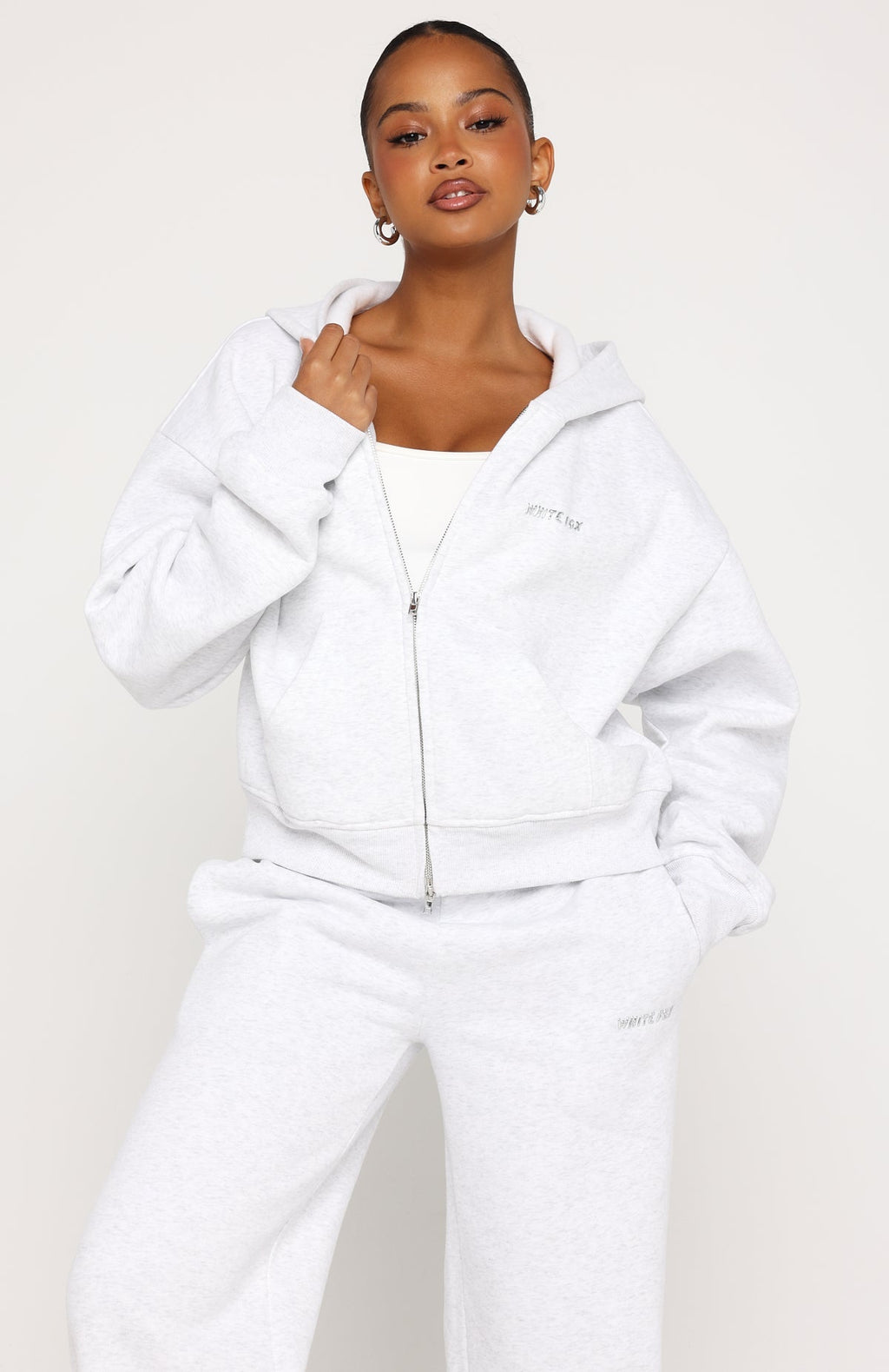 Test Drive Boxy Zip Front Hoodie Grey Marle